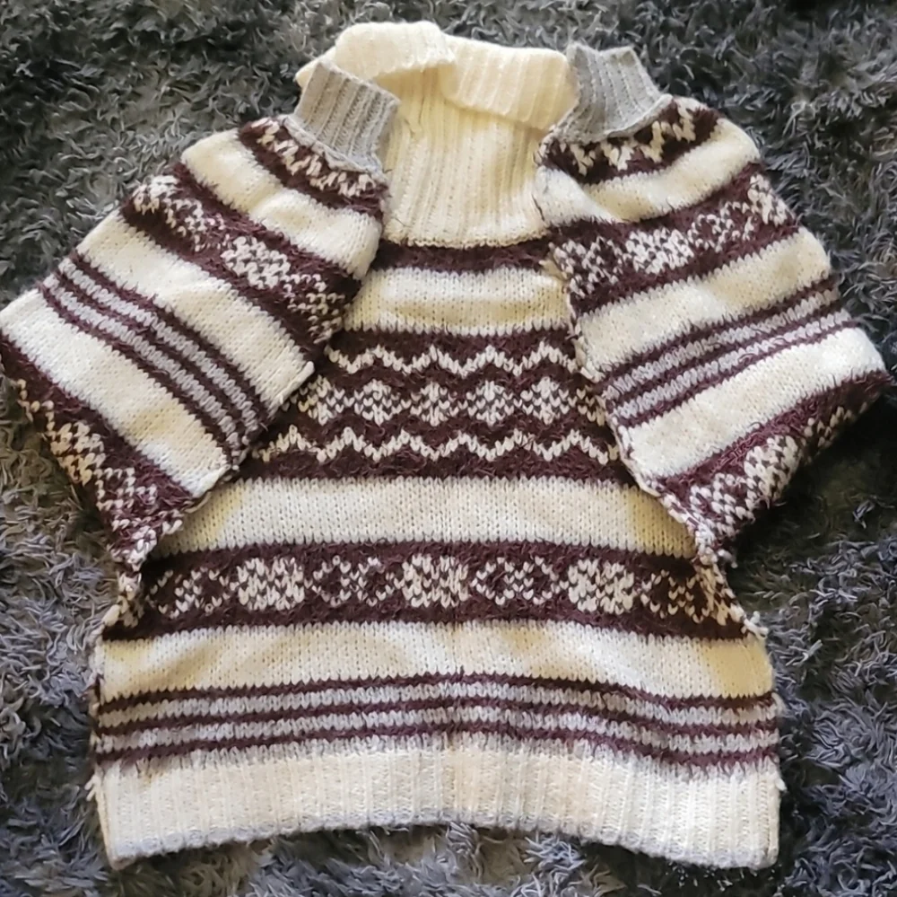 FREE PEOPLE Check Me Out Brown and Cream Turtleneck Cropped Sweater NWT M